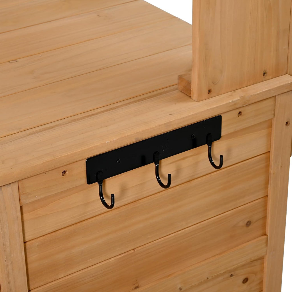 Farmhouse Patio Potting Bench,Large Freestanding Garden Workstation with 6 Drawers, Bottom Storage and Side Hook,Outdoor Kitchen Island (Natural-s-)