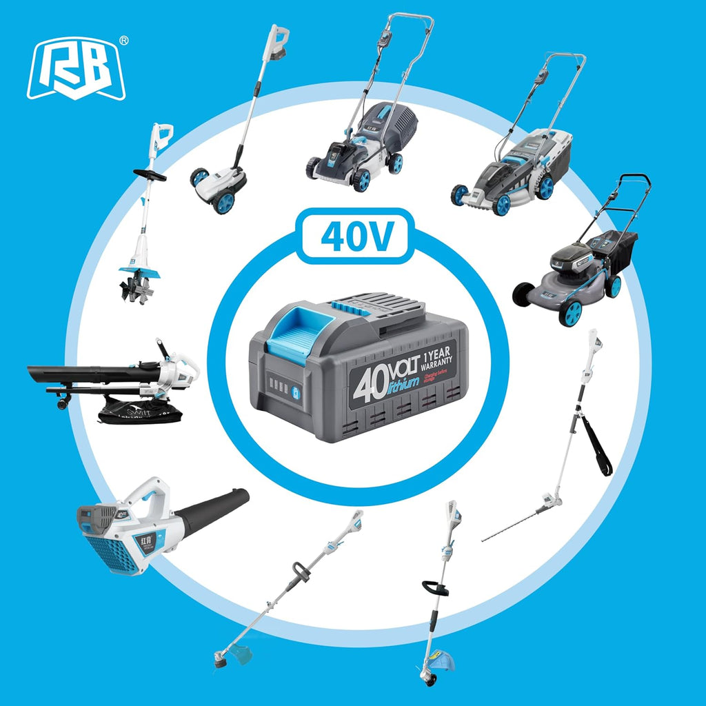 RB 17' 40V Cordless String Trimmer with 2Ah Battery & Charger | Bump feed .095' heavy duty line. 2-in-1 trimmer and edger. 2 speed with low vibration. 40V battery powered for lawn care.