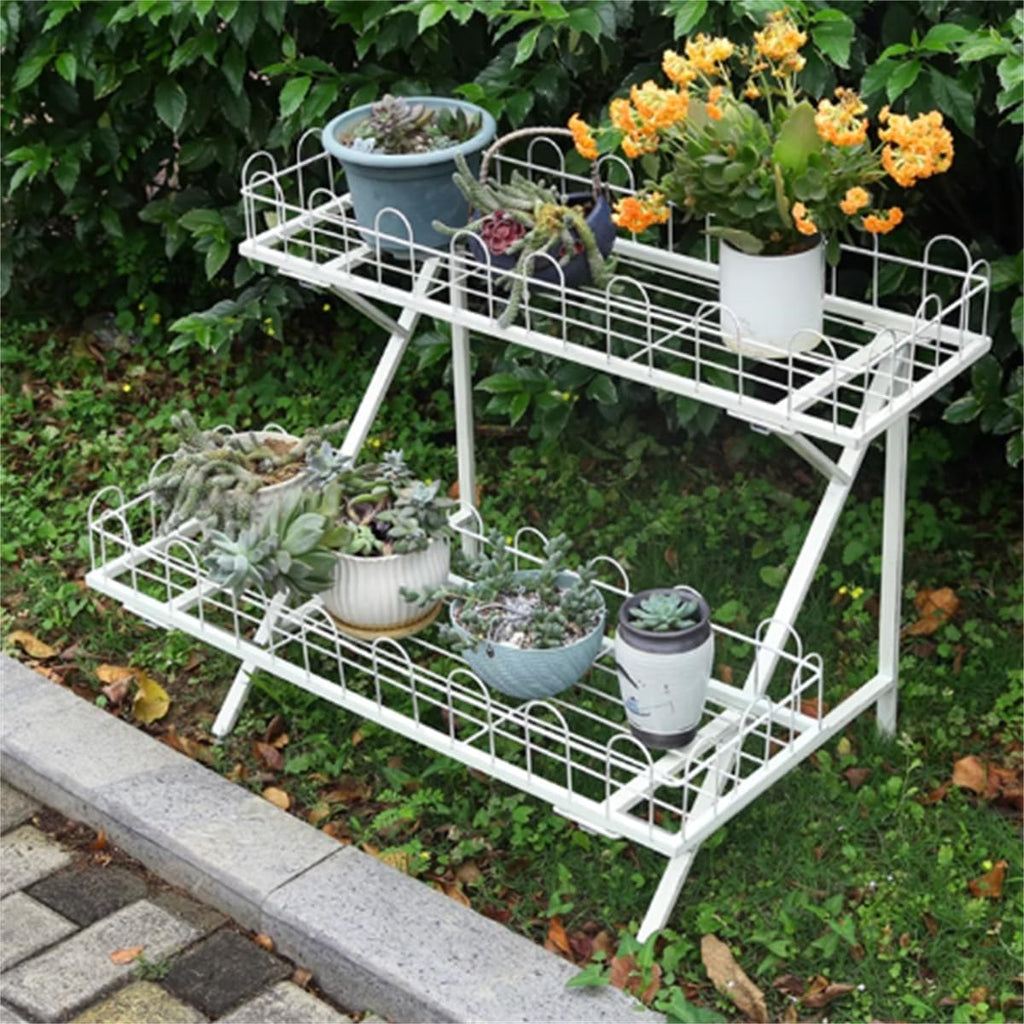 Trapezoidal Floor-Standing Flower Stand, Heavy-Duty Metal Plant Stand,Multi-Layer Storage Rack, Kindergarten Decorative Rack,Garden Potting Benches & Tables,for Courtyard Garden Balcony,White