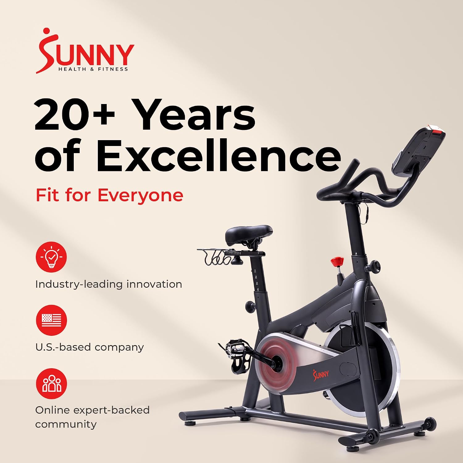 Sunny Health & Fitness Smart Magnetic Indoor Cycling Bike, Stationary Exercise Cardio Equipment, Free SunnyFit Training App