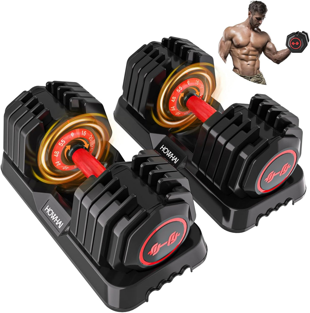 55lb Adjustable Dumbbell, 10 in 1 Hand Adjustable Weights Dumbbell with Anti-Slip Texture Handle, Exercise & Fitness for Men/Women Gym Equipment for Home Strength Training Equipment