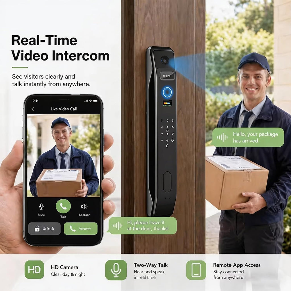 HIFAM 3D Face Recognition Smart Door Lock, Video Smart Lock with Camera,Video Doorbell,APP Control,Security WiFi Fingerprint Smart Mortise Lock Kit with Cylinder Deadbolt