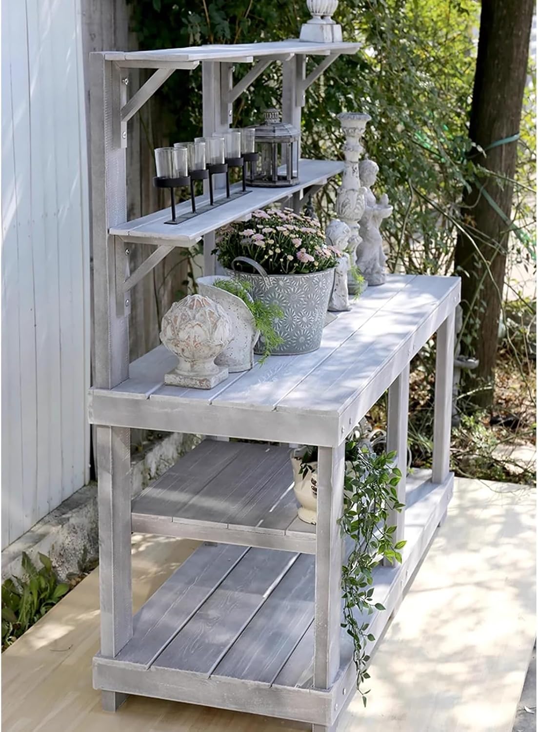 Outdoor Potting Bench Garden Potting Table, Horticulture Work Table Workstation with Storage Shelf, Potting Work Bench Station for Garden Patio Backyard (Color : Gris, Size : L)