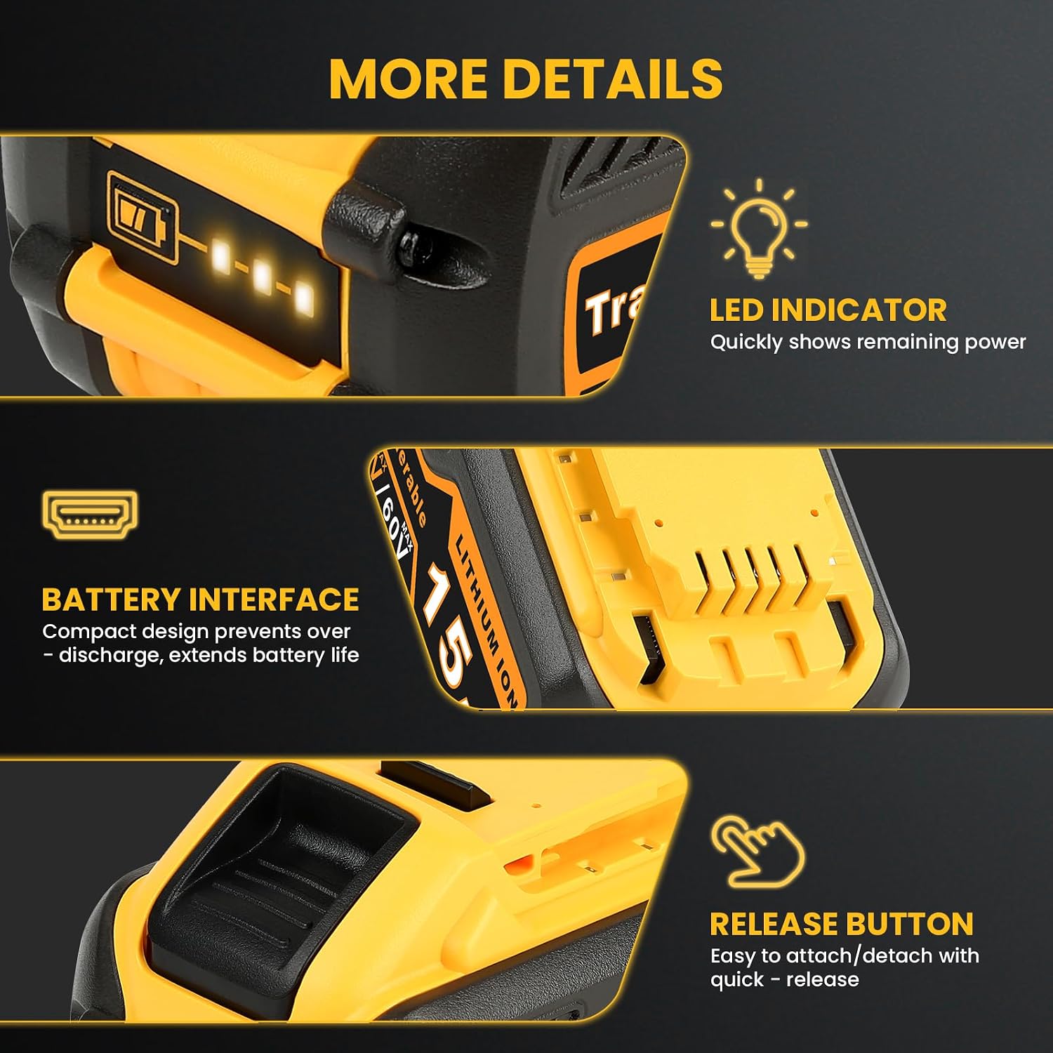 QuasuHaven 15000mAh Replacement for Dewalt 20V/60V Max Battery 2 Pack,High Capacity(DCB615)