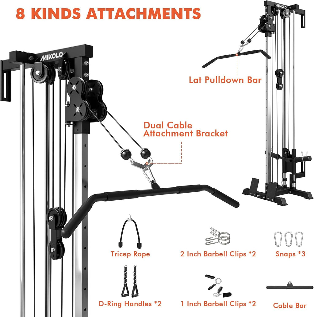 Mikolo Wall Mount Cable Station, Cable Crossover Machine with Dual Pulley System and 19 Adjustable Positions for Home Gym Fitness Equipment