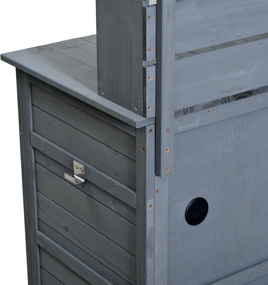 Polibi 65' H Large Garden Potting Bench with Lockable Wheels,Hutch Top & Storage Cabinet, Fir Wood Outdoor Kitchen Island Prep Cart with Drawers and Removable Shelves for Grilling, Gray