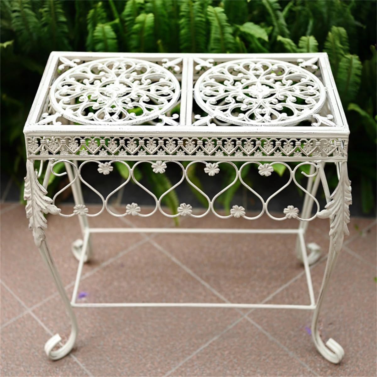 Outdoor Wrought Iron Flower Stand, Heavy Duty Garden Potting Bench Table,2 Tier Metal Plant Stand,Large Garden Work Bench Station,for Home Garden Backyard,B