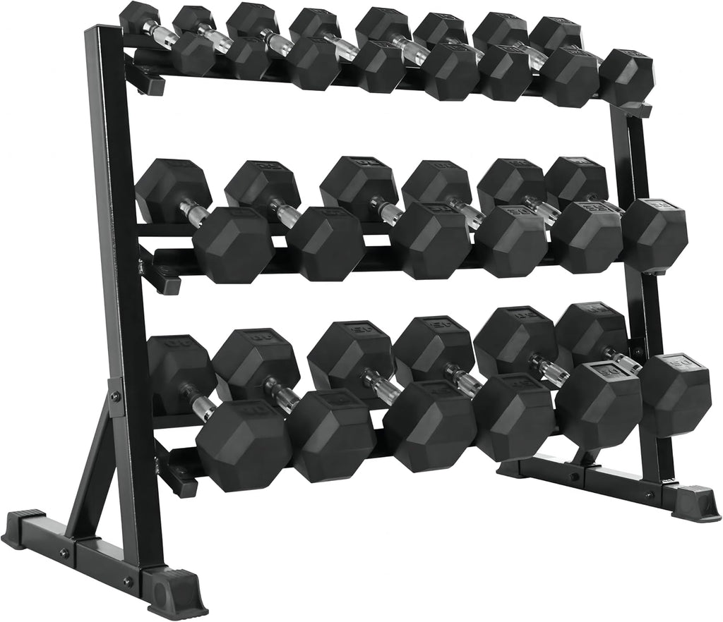 Rubber Hex Dumbbells with Rack 350/450/550 LBS - Free Weights Dumbbell Set Home Gym Equipment Exercise & Fitness Dumbbells for Strength Training