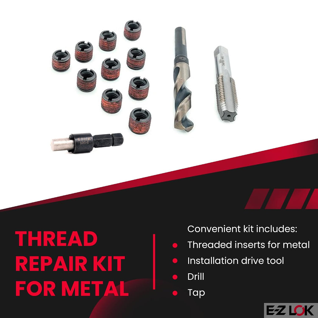 E-Z LOK EZ-650-12 Thread Repair Kit for Metal Carbon Steel Threaded Inserts M12-1.75 and Installation Tools