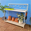Outdoor Patio Metal Potting Table with 2- Tier Open Shelf, Potting Bench, Garden Work Station Table for Planting (Color:White)