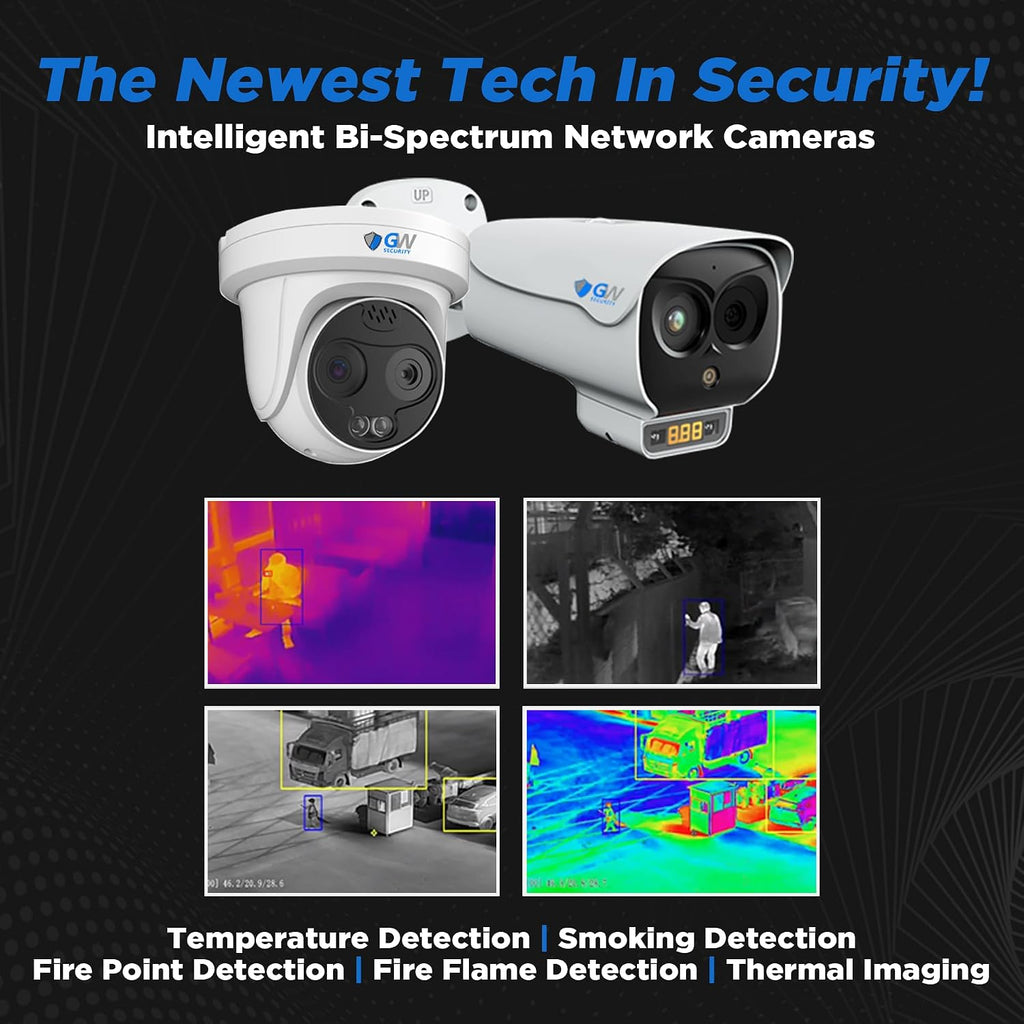 GW Security 5MP Bi-Spectrum Temperature Measurement Two-Way Audio IP PoE Thermal Security Camera w/Smoker, Flame, Fire Point, Human and Vehicle Smart Detection and 10 AI Functions (GW68-5617TMIC)