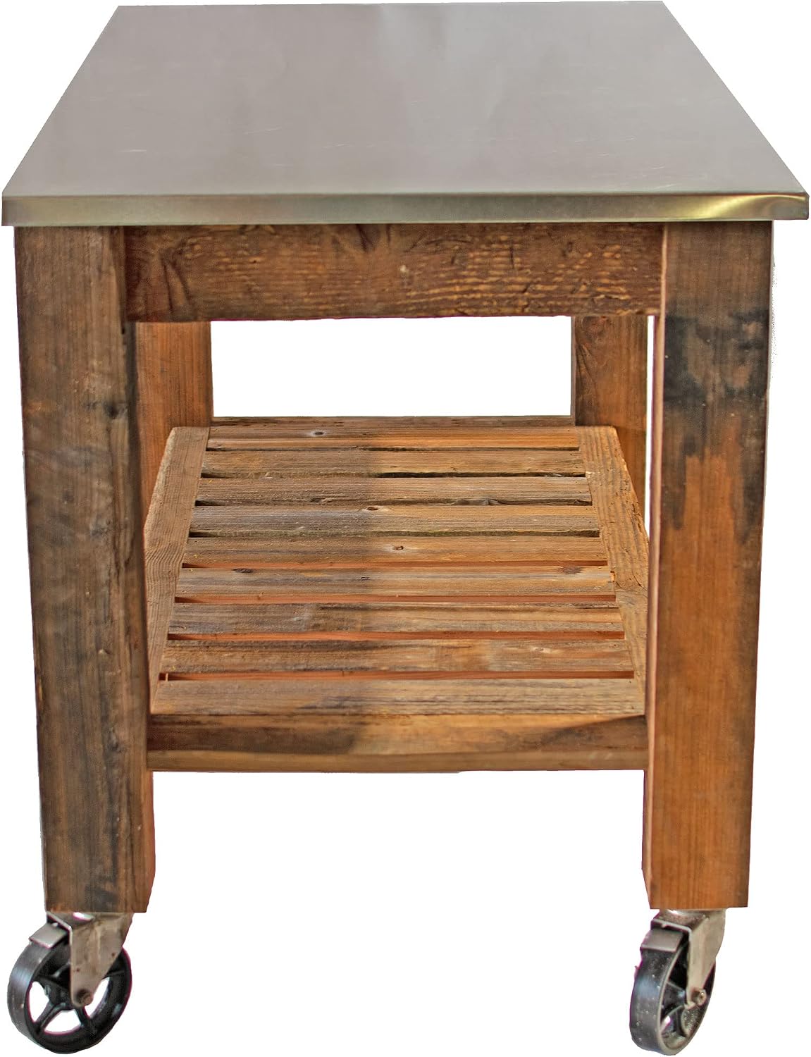 Redwood Potting Table Rolling Cart Swivel Cast Iron Wheels with Brakes Outdoor Garden Work Bench (with Hardware & 5in Black Caster)