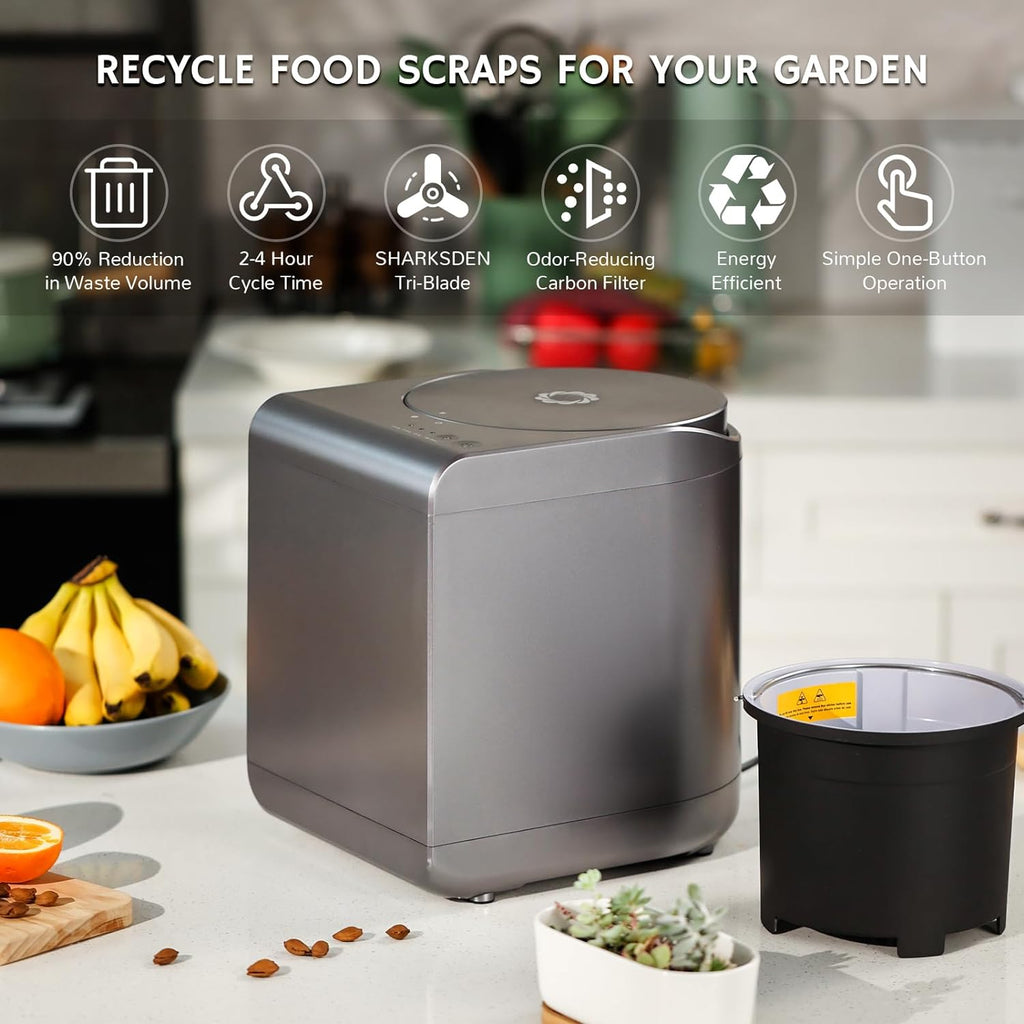 Airthereal Bundle | Revive Electric Kitchen Composter (Grey) and 3-Pack Compostable Trash Bags (1.6 Gallon, 150 Count, Blue) - Turn Food Waste and Scraps into Dry Compost Fertilizer