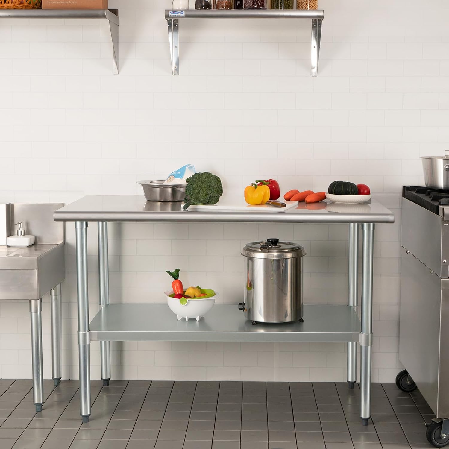HARDURA Stainless Steel Table 30X60 Inches with Undershelf and Galvanized Legs NSF Heavy Duty Commercial Prep Work Table for Restaurant Kitchen Home and Hotel