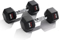 Sunny Health & Fitness Hex Style Dumbbell 5 LBS TO 50 LBS Chrome Handles, Hand Weight for Strength Training, Home Gym, Exercise, Workout Equipment Multiple Size Options