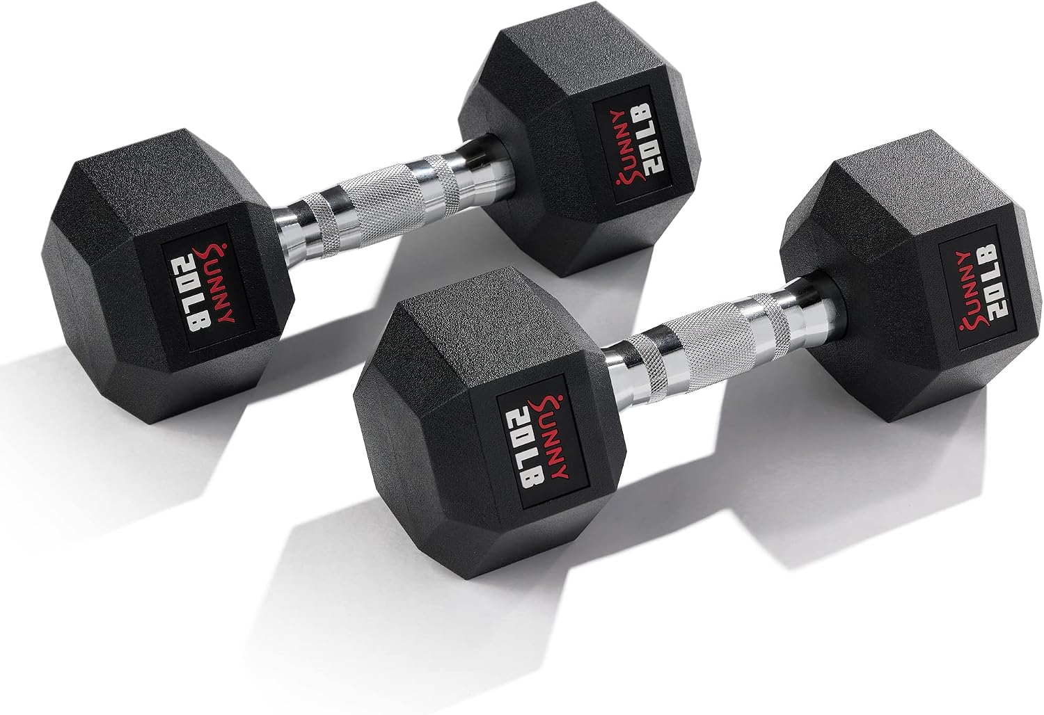 Sunny Health & Fitness Hex Style Dumbbell 5 LBS TO 50 LBS Chrome Handles, Hand Weight for Strength Training, Home Gym, Exercise, Workout Equipment Multiple Size Options