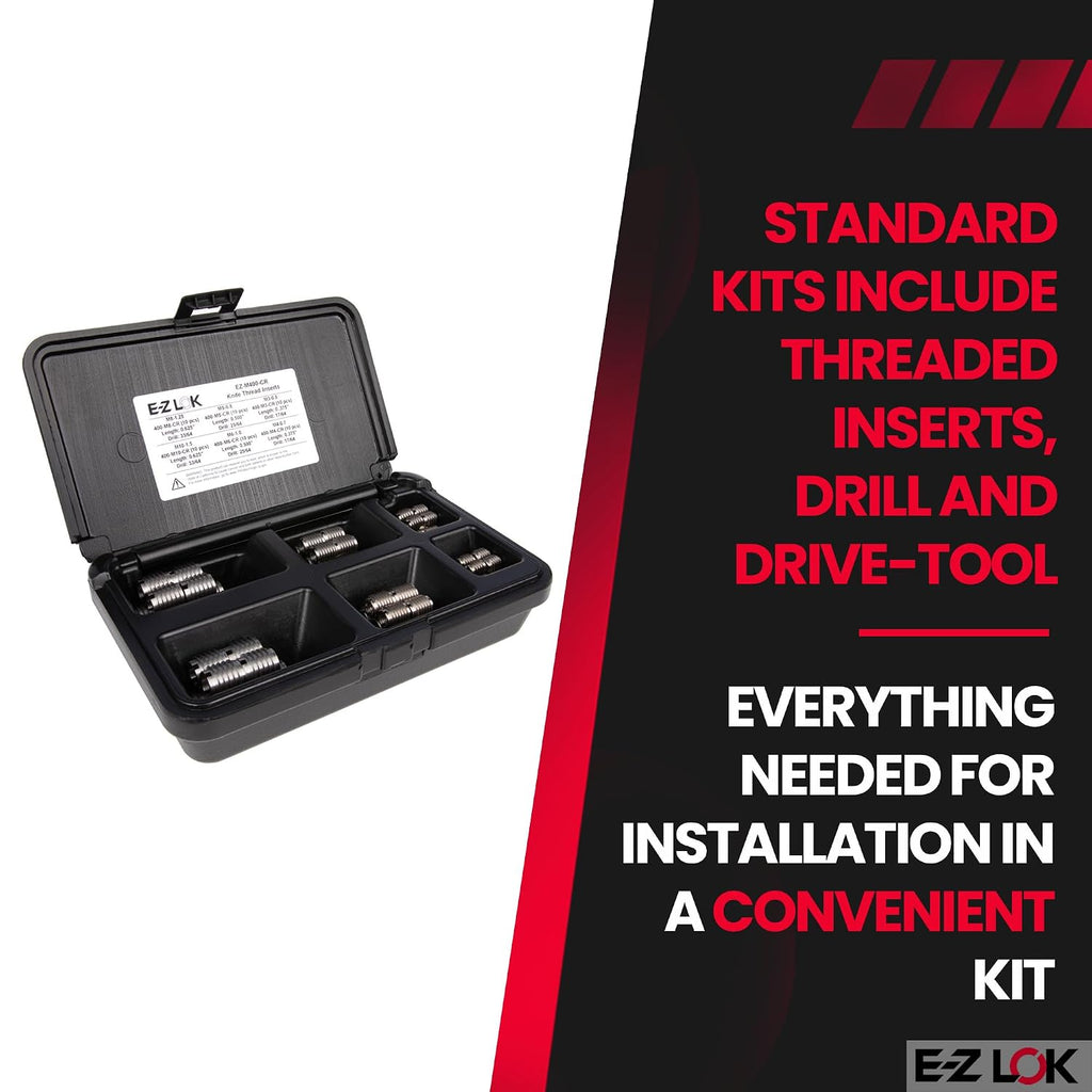 E-Z LOK Knife Threaded Inserts for Hard Wood Assortment Kit with Drill and Drive Tool, Stainless Steel Thread Inserts M3-0.5 to M10-1.5, 60 Pieces