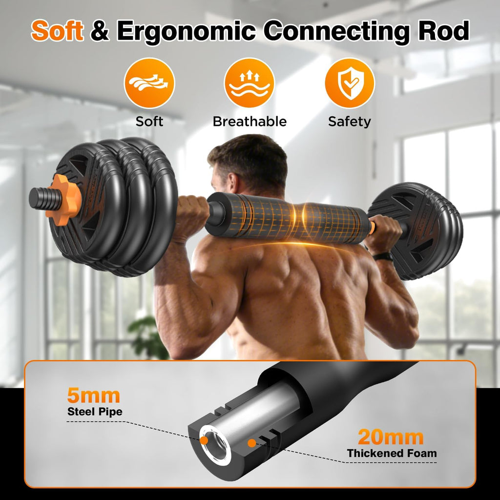 Adjustable Dumbbell Set, 33/44/66/88lbs Free Weights Set with Connector, 5 in 1 Weights Dumbbells Set Used as Barbell, Kettlebells, Push up Stand, Weight Plate, Exercise & Fitness Equipment for Home Gym Workout