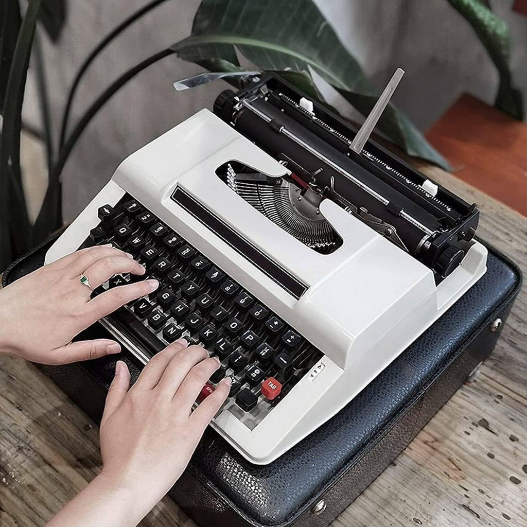 Classic Manual Typewriter, Traditional Portable Vintage Typewriter Deeply Restored by Craftsmen, Manual Typewriter for Writing, Literary Retro Collection Gift, 30 X 30 X 10 Cm,White