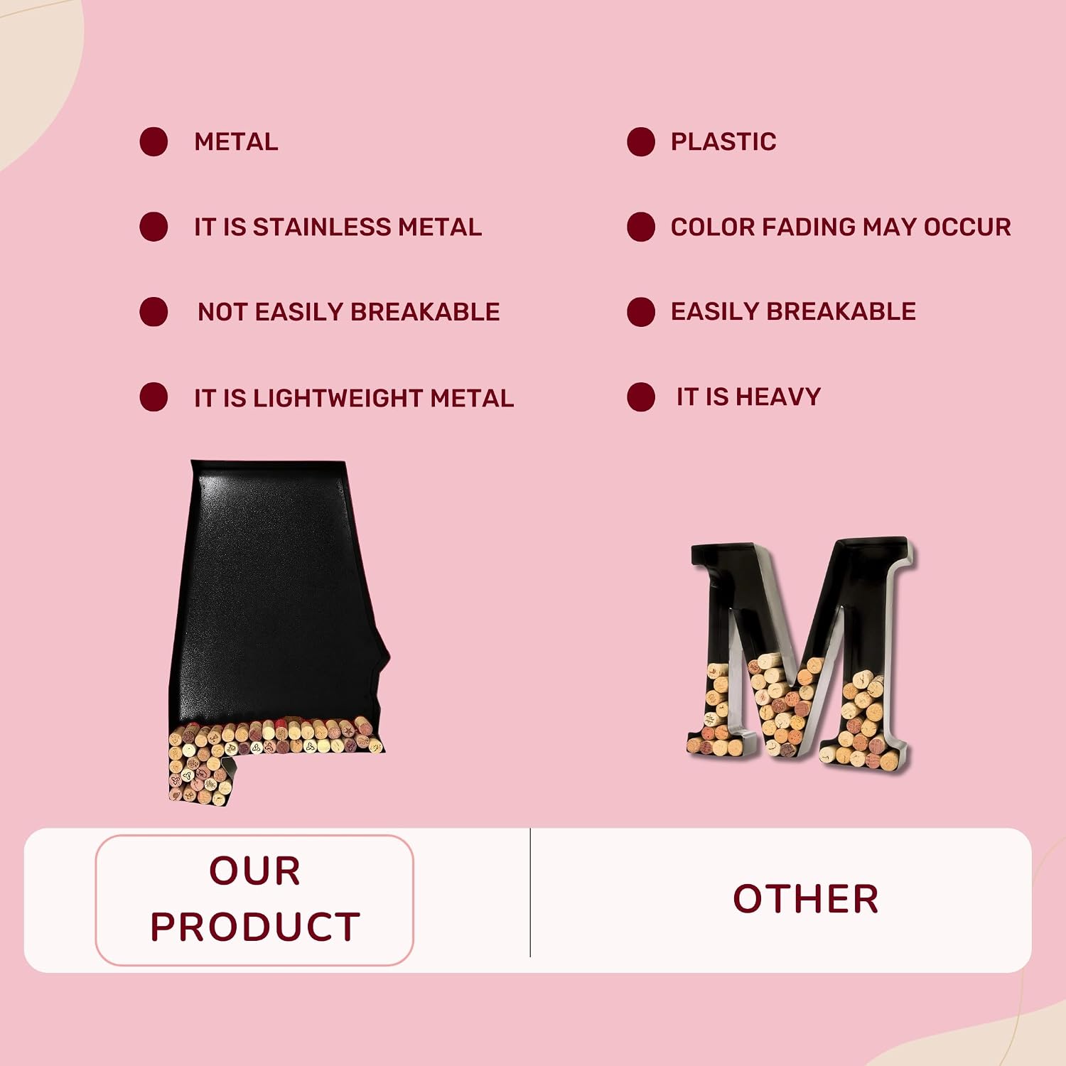 NEONSİGN Alabama Map Wine Cork Holder Metal Arizona Sign Wine Bar Pub Home Decoration (Black, 36 inch)