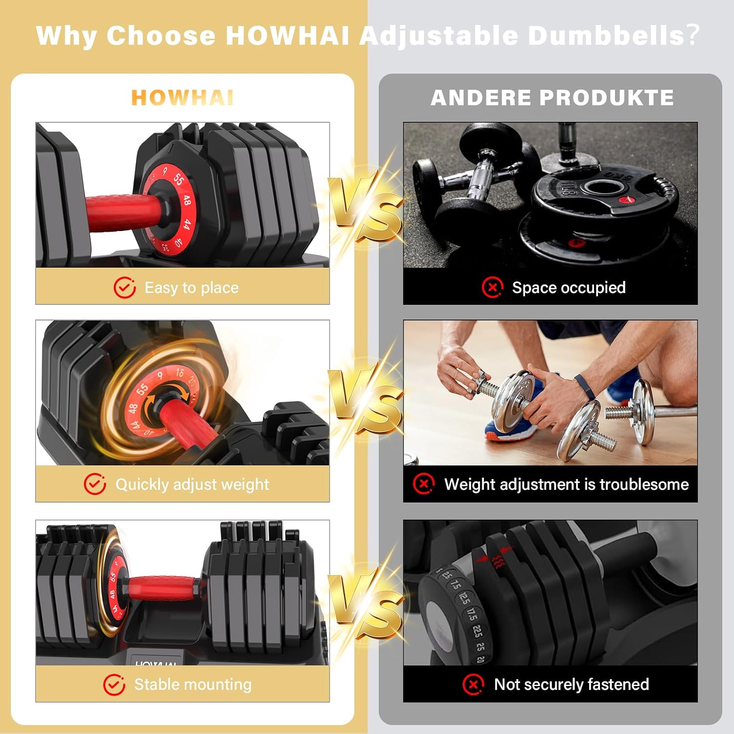 55lb Adjustable Dumbbell, 10 in 1 Hand Adjustable Weights Dumbbell with Anti-Slip Texture Handle, Exercise & Fitness for Men/Women Gym Equipment for Home Strength Training Equipment