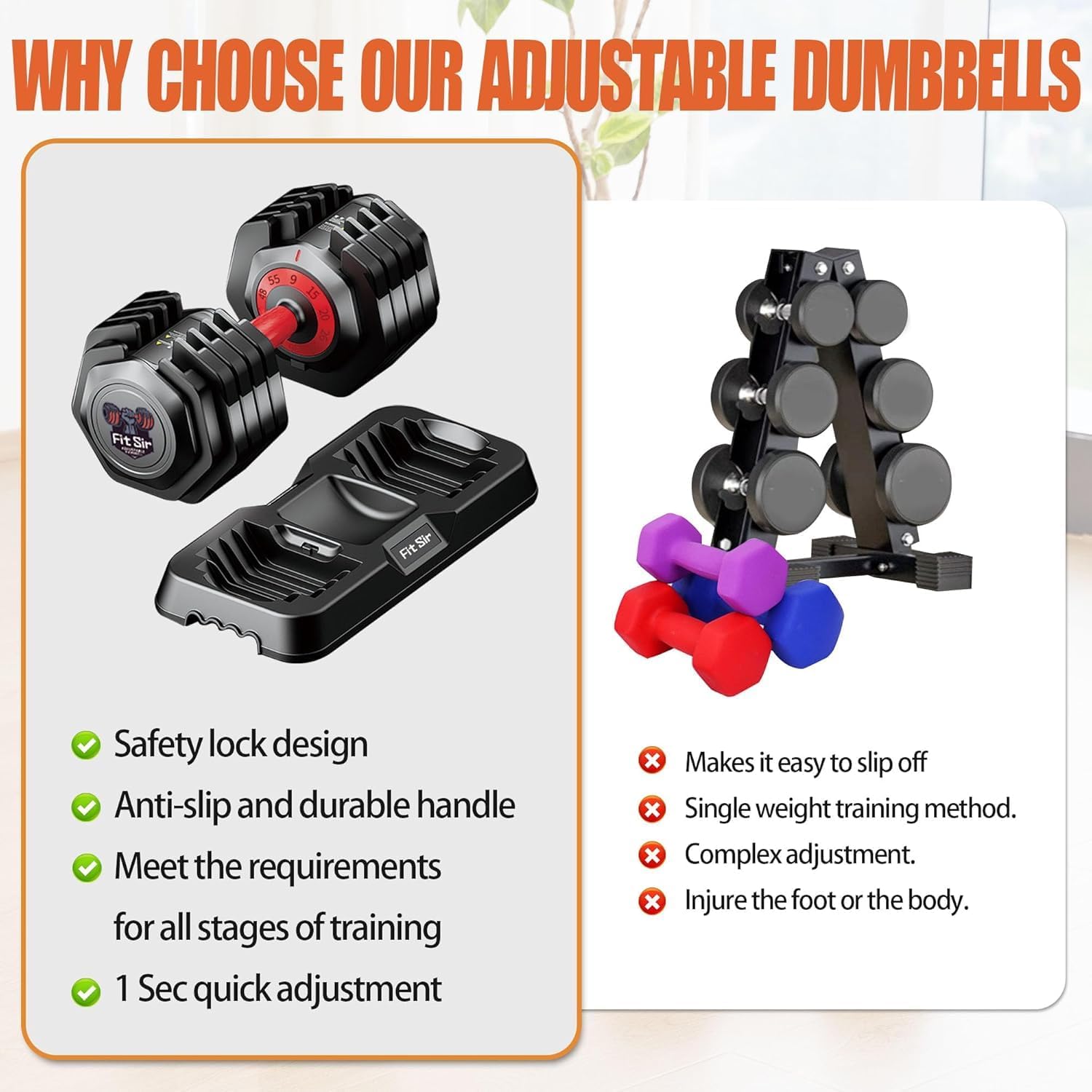 Adjustable Dumbbell Set, 10-in-1 25LB/55LB Ajustable Dumbbells with Safe Locking System, Enclosed Storage Tray, 1 Sec Fast Adjustment, Comfortable Non-Slip Textured Grip, Suitable for Home Gym Workouts Men and Women