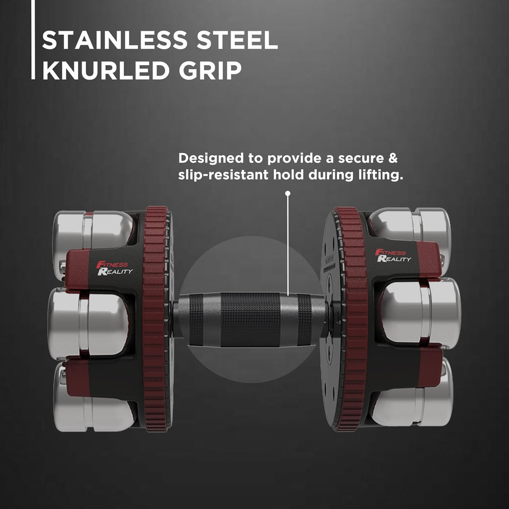 Fitness Reality Adjustable Dumbbells 10-45 Pounds, 3 lbs increments, OPTIONS: Single/Pair/Adjustable Weight Kettlebell