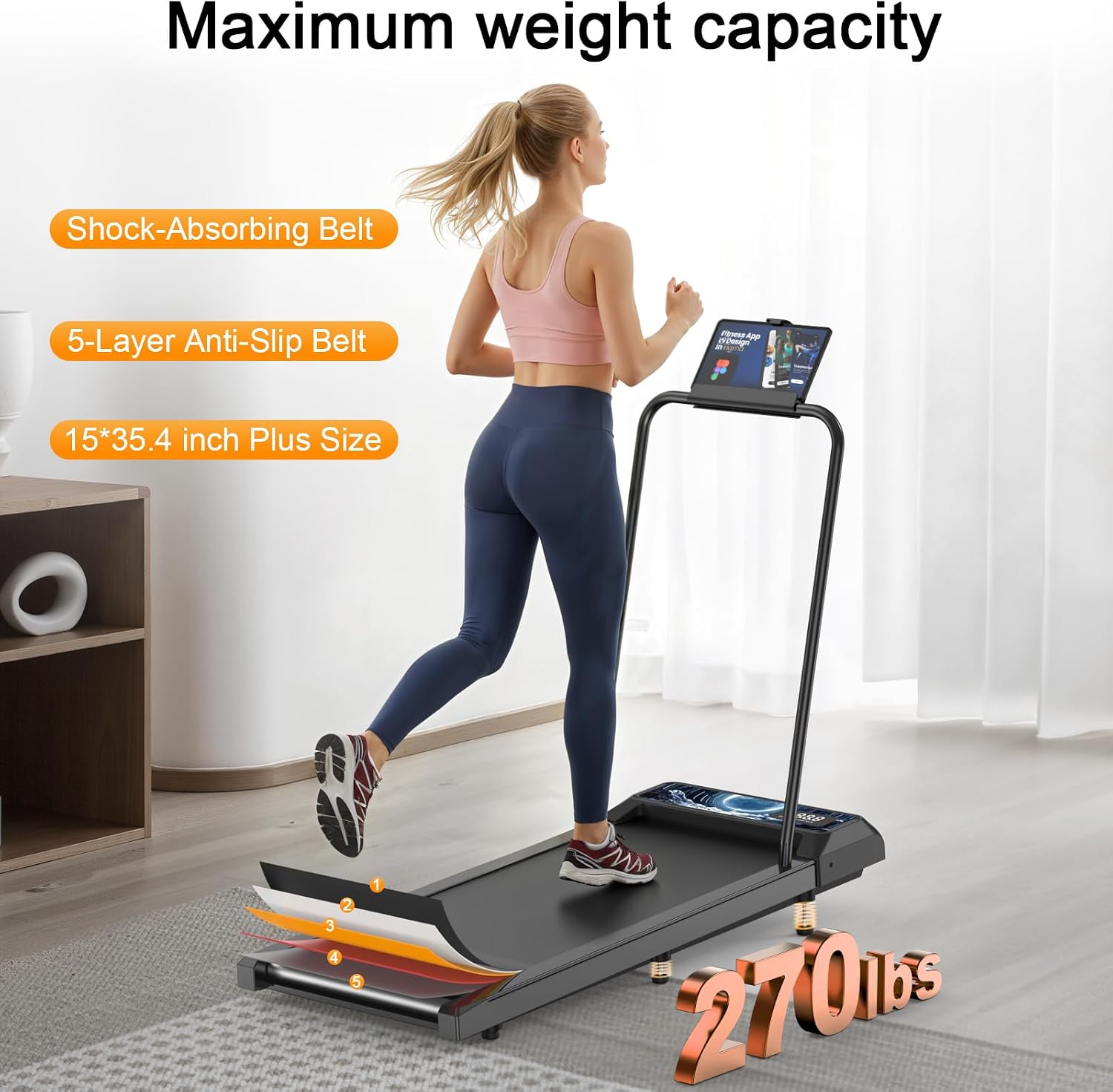 Walking Treadmill Pad with Handle Bar, Silent Fitness Equipment, Treadmill with 4-in-1 Modes, Easy Assembly, Portable Home Gym Equipment