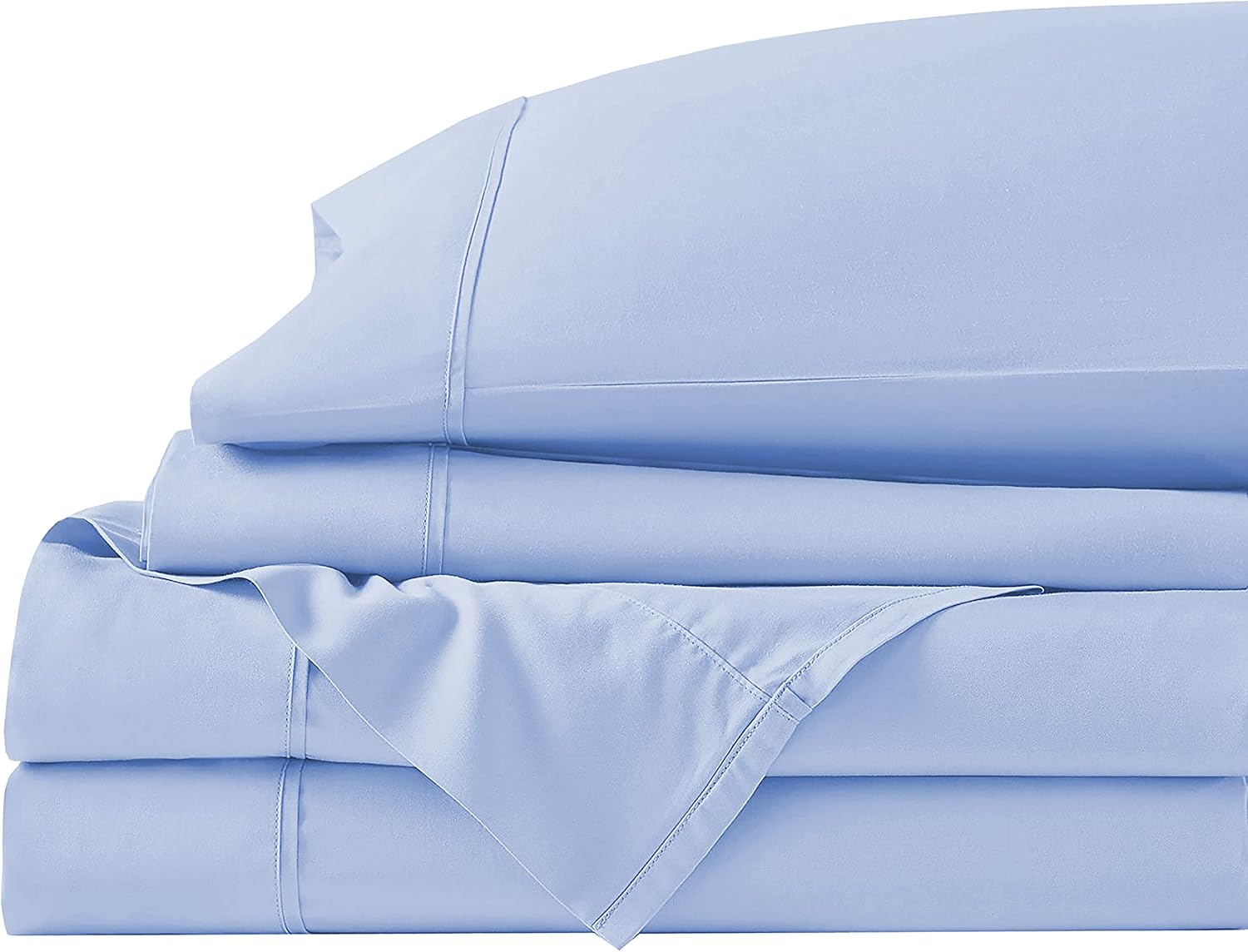4 Piece Solid Bed Sheet Set- 600TC Egyptian Cotton - Luxury Bedding Set Fits Up to 19 Inches Deep Pocket - 4 Piece Sheet Set (Full Size, Sky Blue)
