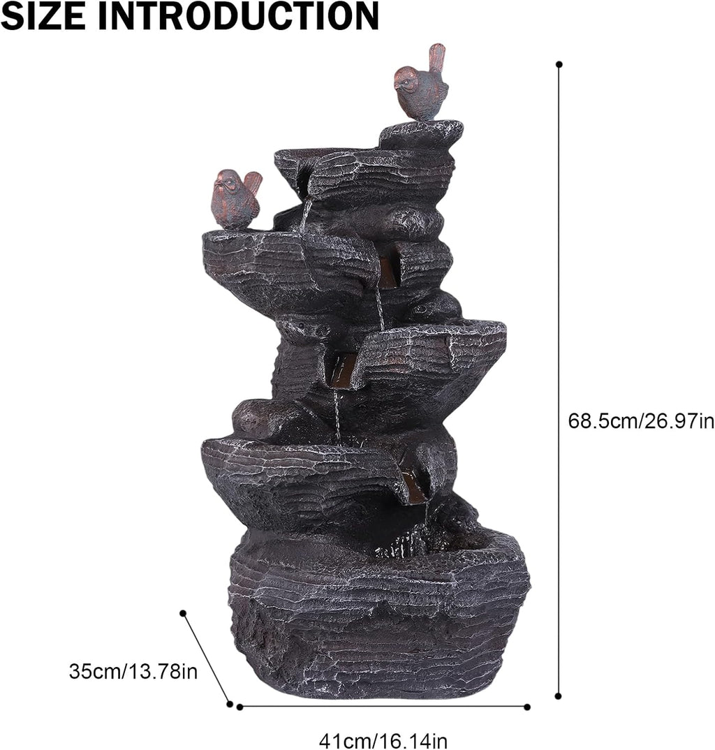Generic Resin Stone Imitation Waterfall with LED Lights Desktop Waterfall Fountain Tabletop Fountain Relax Meditation Decor for Home Office