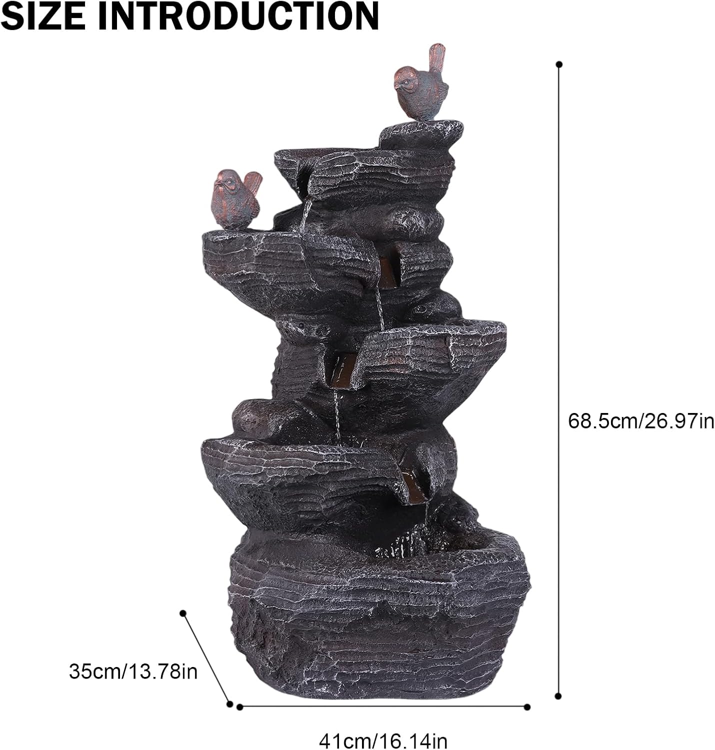 Generic Resin Stone Imitation Waterfall with LED Lights Desktop Waterfall Fountain Tabletop Fountain Relax Meditation Decor for Home Office