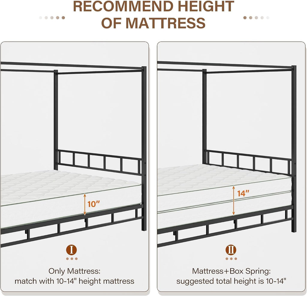 BarnFurin Queen Canopy Bed Frame/Mattress Foundation Platform with Metal Slats Support/Under-Bed Storage Space/No Box Spring Needed/Easy Assembly/Black