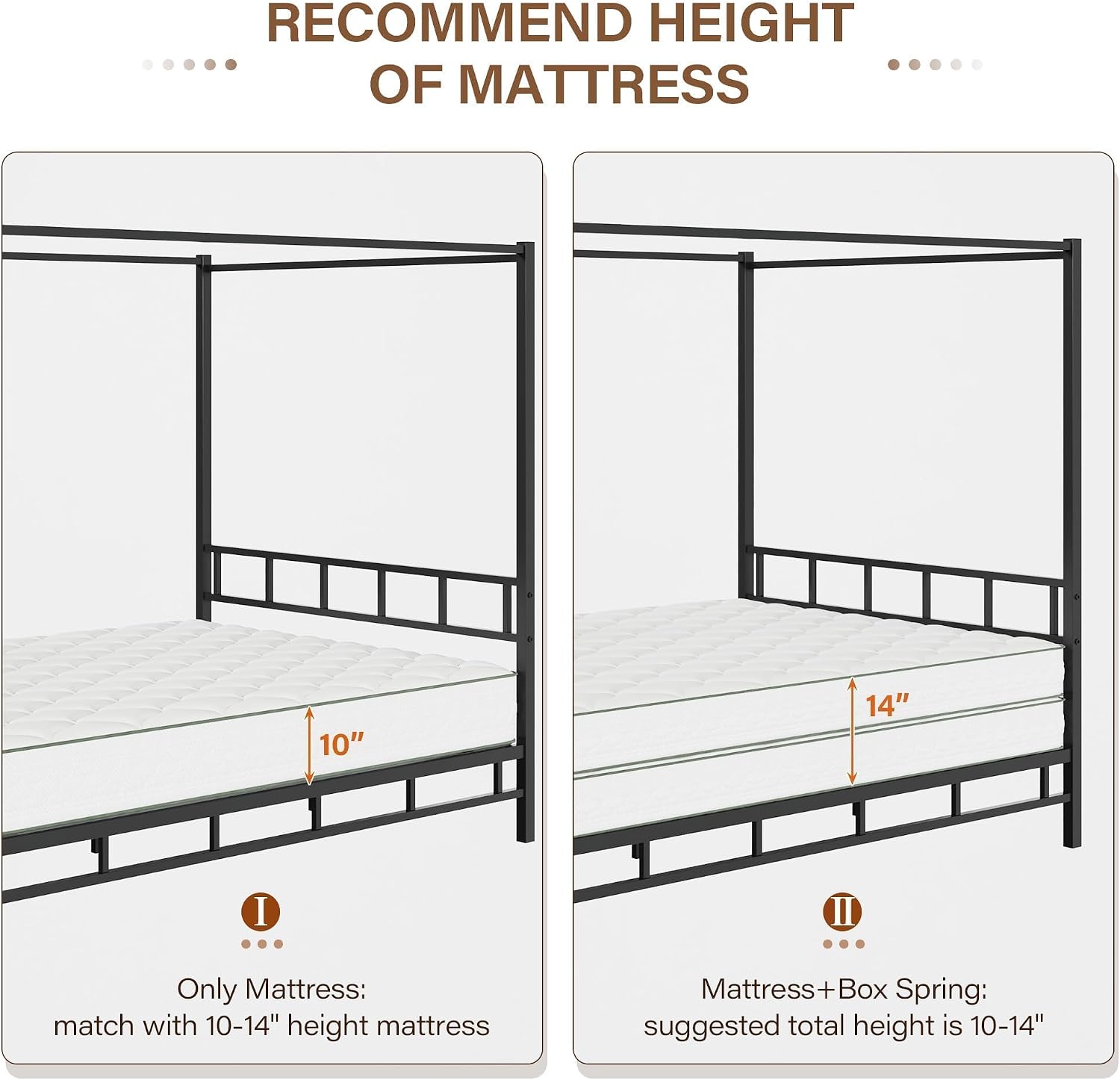 BarnFurin Queen Canopy Bed Frame/Mattress Foundation Platform with Metal Slats Support/Under-Bed Storage Space/No Box Spring Needed/Easy Assembly/Black