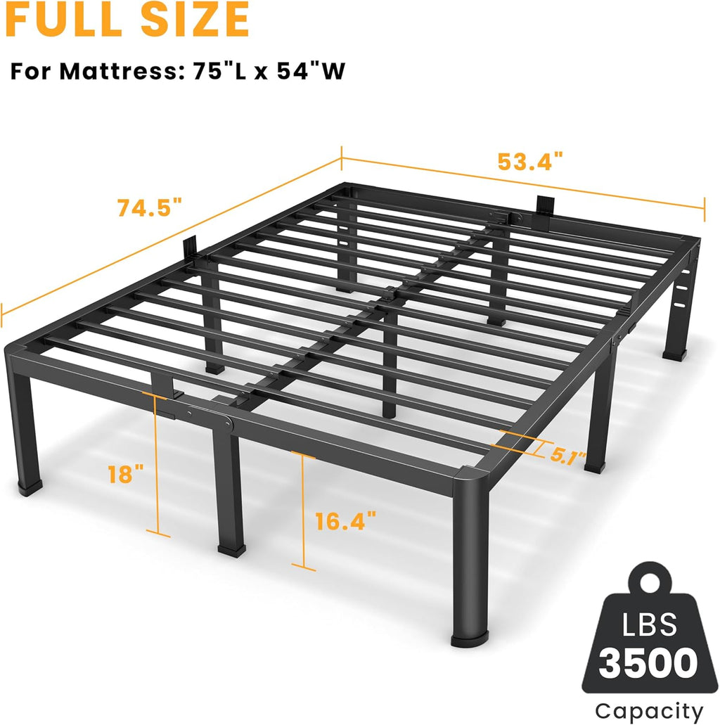 Superay 18 Inch Full Size Metal Platform Bed Frame with Round Corners, Storage Space Under High Bed Frame-Heavy Duty Steel Slats Support, Noise Free - Easy Assembly - No Box Spring Needed