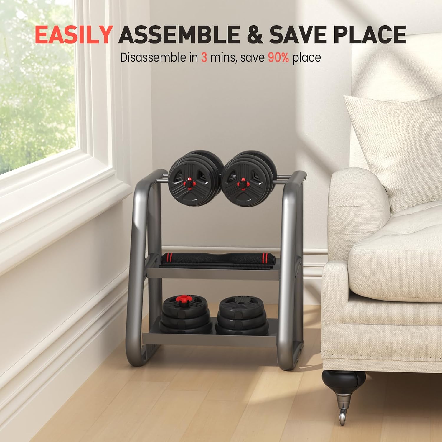 FDS4 Adjustable Dumbbell Set, 20/30/40/60/80 lb Free Weight Set with Connector, 3-in-1 Design for Dumbbell, Barbell, and Weight Plate Training, Home Gym Fitness Equipment for Men and Women