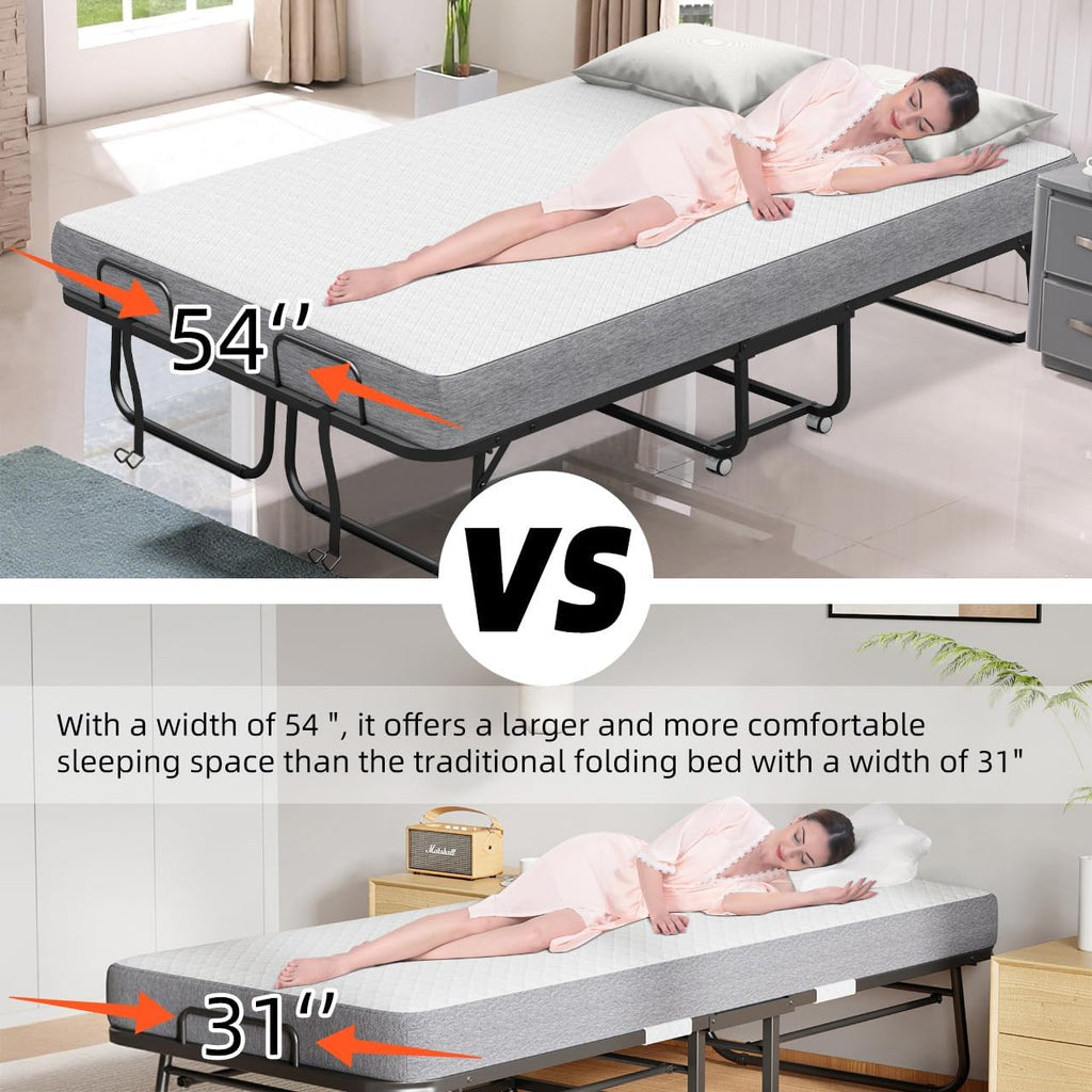 Espsilto Full Size 75''x54'' Folding Bed with Mattress for Adult - Extra Large Wide Rollaway Bed for Guest, Comfortable Sleep in a Large Space