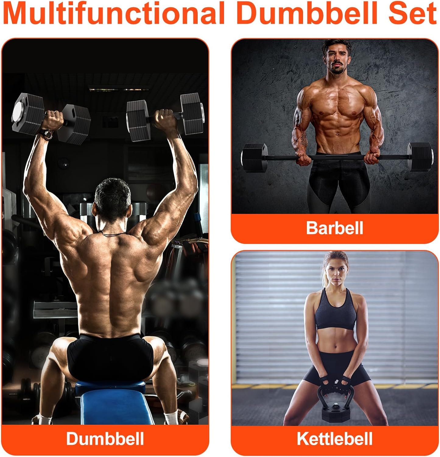Adjustable Dumbbell Sets 50/80/90LBSX2 Durable Steel Build, Free Weights Dumbbells Set with Barbell/Kettlebell Handle with Srew Sets 3-in-1 Multifunctional Dumbbell Fitness Exercises for Home Gym Suitable Men/Women 50/80/90LBX2