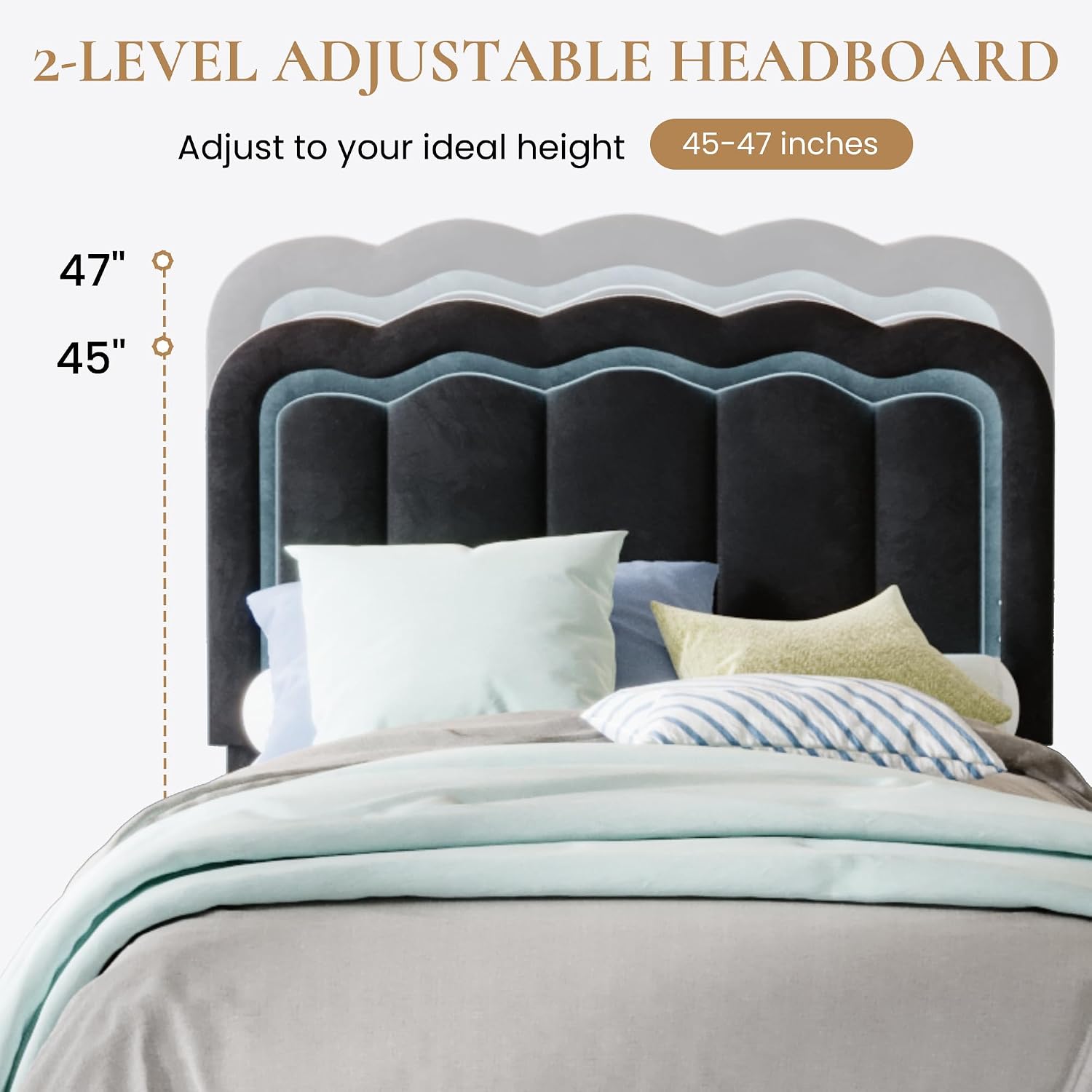 SHA CERLIN Upholstered Twin Size Bed Frame with LED Lights and Large Storage Drawer, Velvet Platform Bed with Adjustable Wavy Headboard, Noise Free, Easy Assembly, No Box Spring Needed, Soft Black