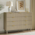 LYNSOM Fluted 9 Drawer Dresser for Bedroom, 55' Wide Modern Chest of Drawers with Curved Profile Design and Metal Handles, Wood Dresser TV Stand & Storage Organizer for Bedroom, Hallway, Beige