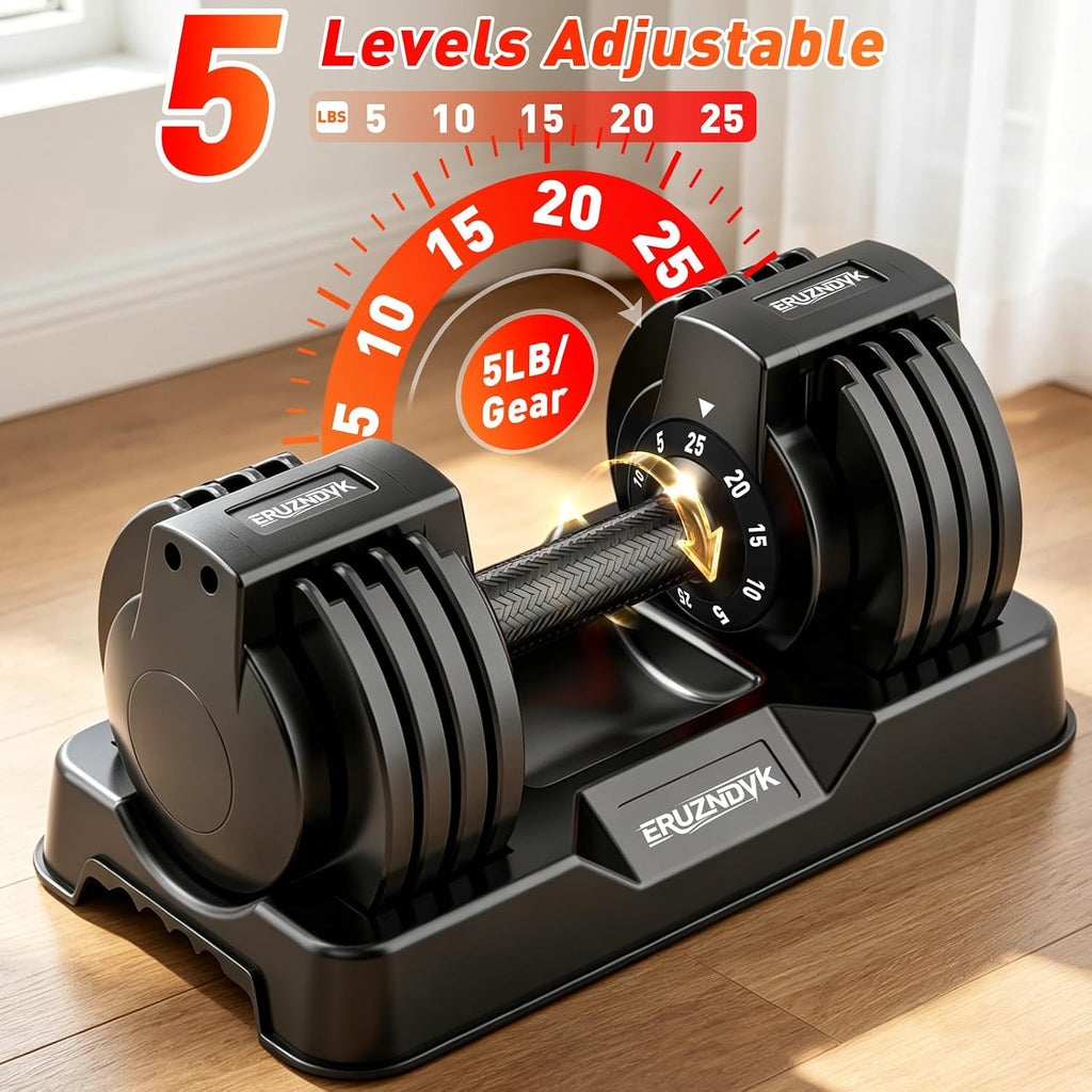25/55lb Pair Adjustable Dumbbell Set, Adjustable Dumbbells Set of 2, 5 in 1/10 in 1 Free Weights Dumbbells Set with Anti-Slip Texture Handle, Weight Set For Home Gym Suit both Men and Women