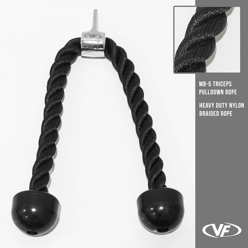 Valor Fitness Cable Machine Attachments - Tricep Rope, V-Bar, Single D-Handle, Rotating Straight Bar, Ankle Strap, Ab Crunch Harness, Triangle Chest Pull for Home Gym Equipment