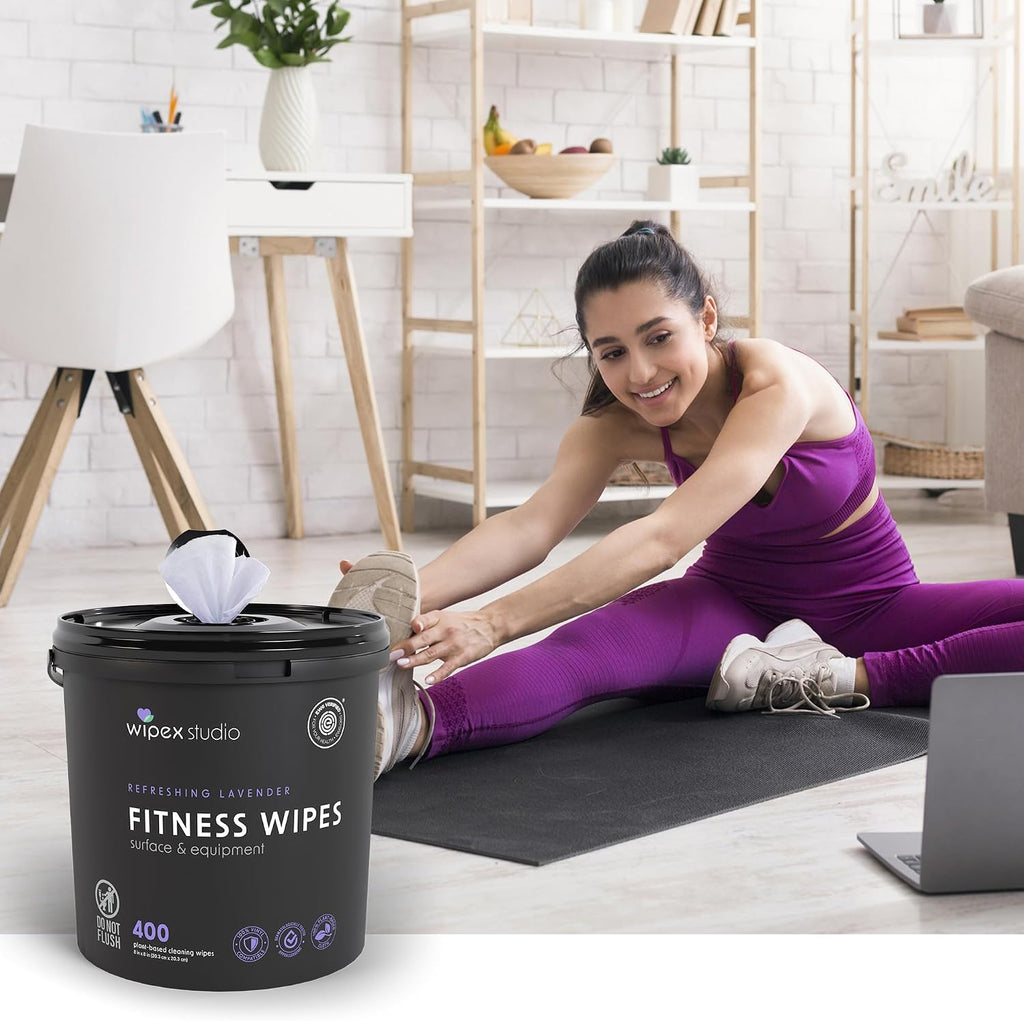 Wipex Gym Wipes for Equipment Bundle, EWG Verified, 1600 Count with (2) Lavender Buckets & (2) Refill Rolls - Plant-Based Fitness Equipment Wipes, Clean Surfaces & Mats, Safe Gym Cleaner