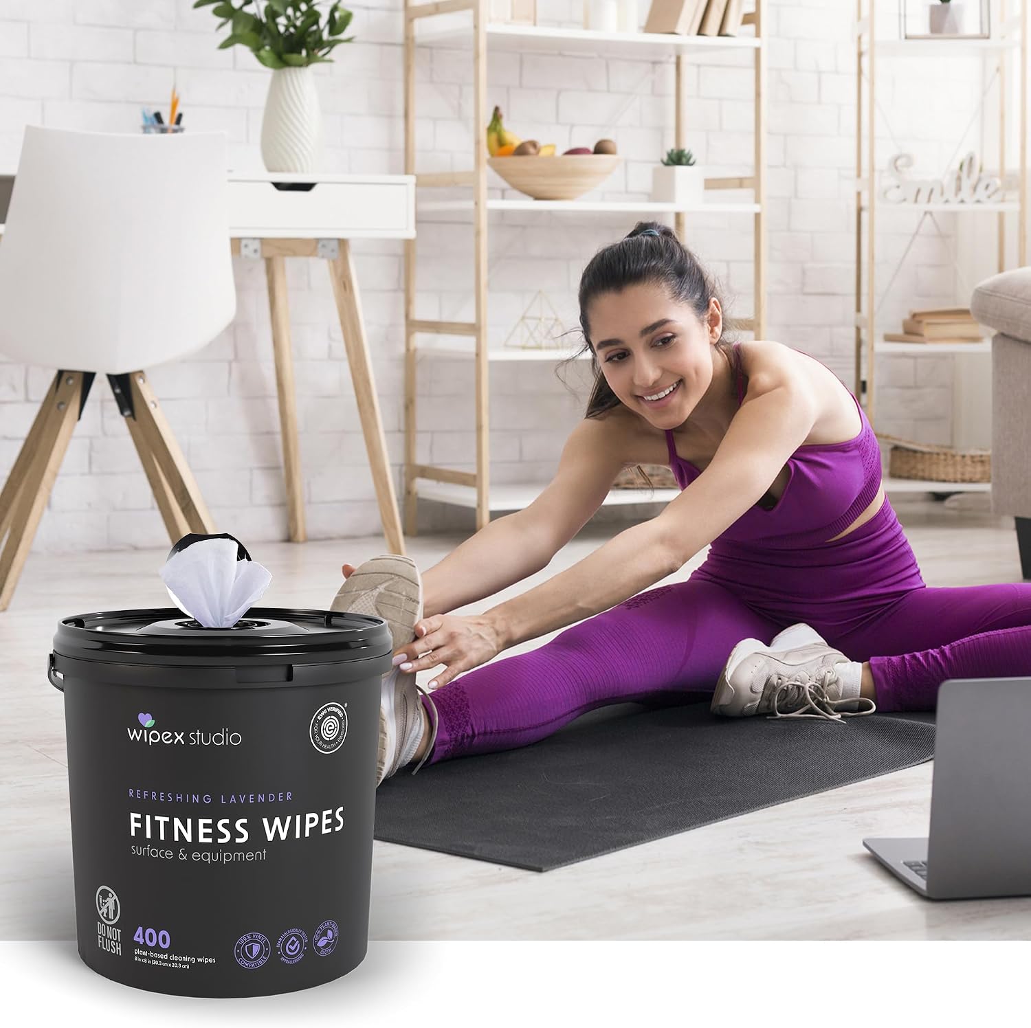 Wipex Gym Wipes for Equipment Bundle, EWG Verified, 1600 Count with (2) Lavender Buckets & (2) Refill Rolls - Plant-Based Fitness Equipment Wipes, Clean Surfaces & Mats, Safe Gym Cleaner