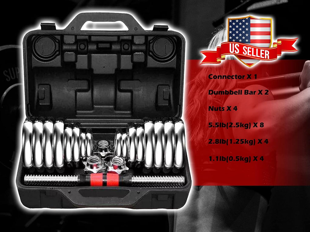 Adjustable Dumbbells Cast Iron Set Weight to 66Lbs / 44LBS, Free Weight with Connecting Rod Used As Barbell, for Men and Women Home Gym Work Out Training Fitness Equipment All-Purpose