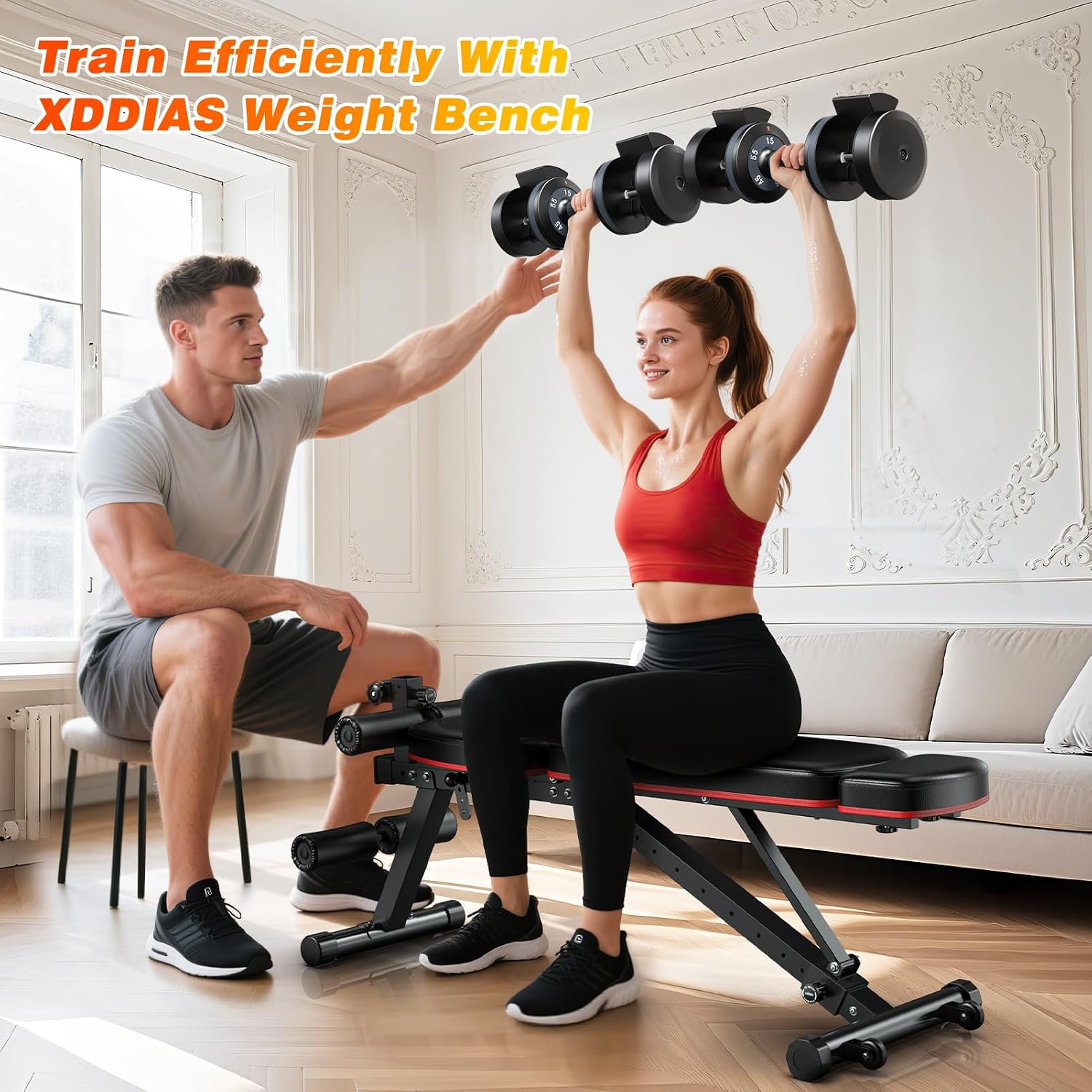 XDDIAS Adjustable Dumbbells Set of 2 for Strength Training, One-Hand Quick Adjust, 25/55/80/90 lbs Options, Anti-Slip Grip Handle, Compact Home Gym Weights for Men Women