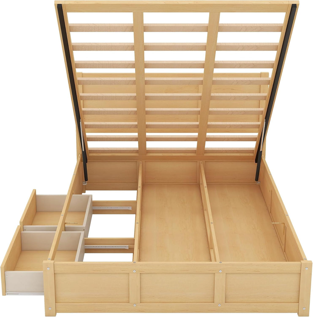 Harper & Bright Designs Full Size Bed with Storage Underneath and Headboard, Wood Lift Up Storage Bed Frame, Full Platform Bed with 2 Drawers, No Box Spring Needed, Easy Assembly - Natural