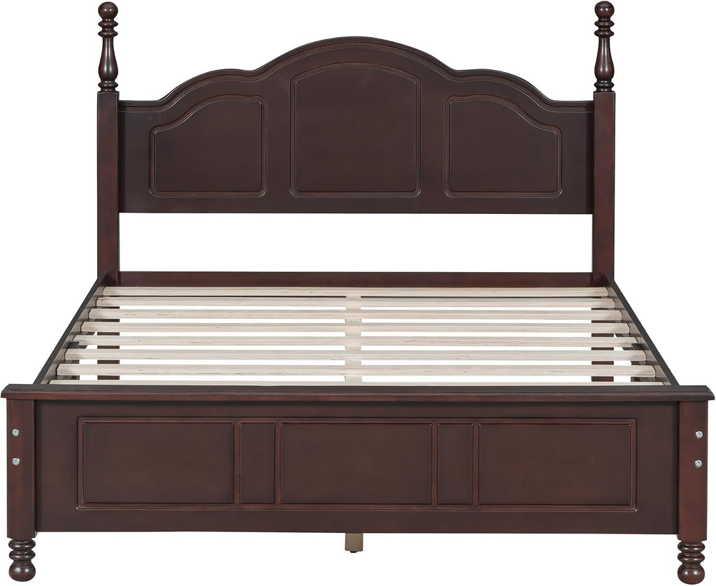 3-Pieces Bedroom Sets, Full Size Retro Wood Platform Bed with Sense of Design Headboard, Wood Platform Bed Frame with 2 Nightstands for Kids Teens Adults Bedroom (Dark Walnut-04, Full)