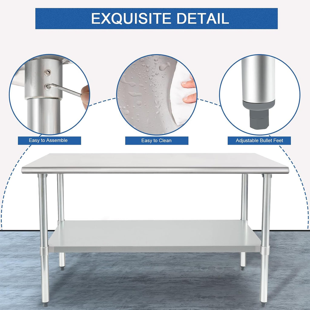 HARDURA Stainless Steel Table 30X60 Inches with Undershelf and Galvanized Legs NSF Heavy Duty Commercial Prep Work Table for Restaurant Kitchen Home and Hotel