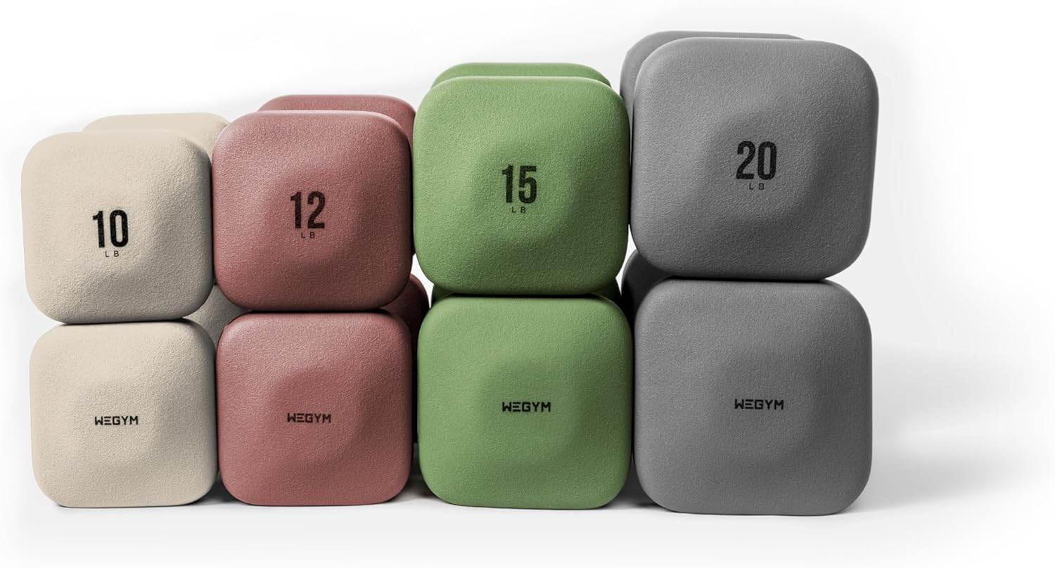 WeGym SafeGrip Square Dumbbells with Anti Slip Handles, Aesthetic Free Weights for Home Workouts, Stable Design Prevents Rolling during Floor Exercises - Set