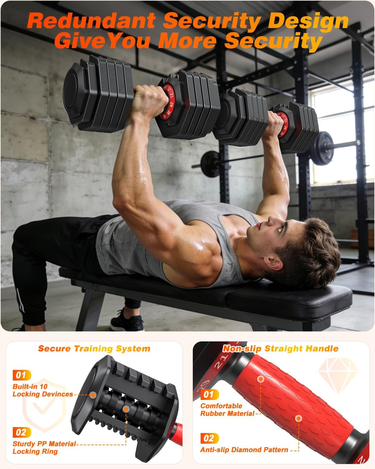 XDDIAS Adjustable Dumbbells Set of 2 for Strength Training, One-Hand Quick Adjust, 25/55/80/90 lbs Options, Anti-Slip Grip Handle, Compact Home Gym Weights for Men Women